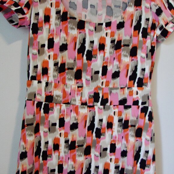Femme Multicolour Midi Dress Short Sleeve Ruffle Hem Office Work Size Small - Picture 4 of 11